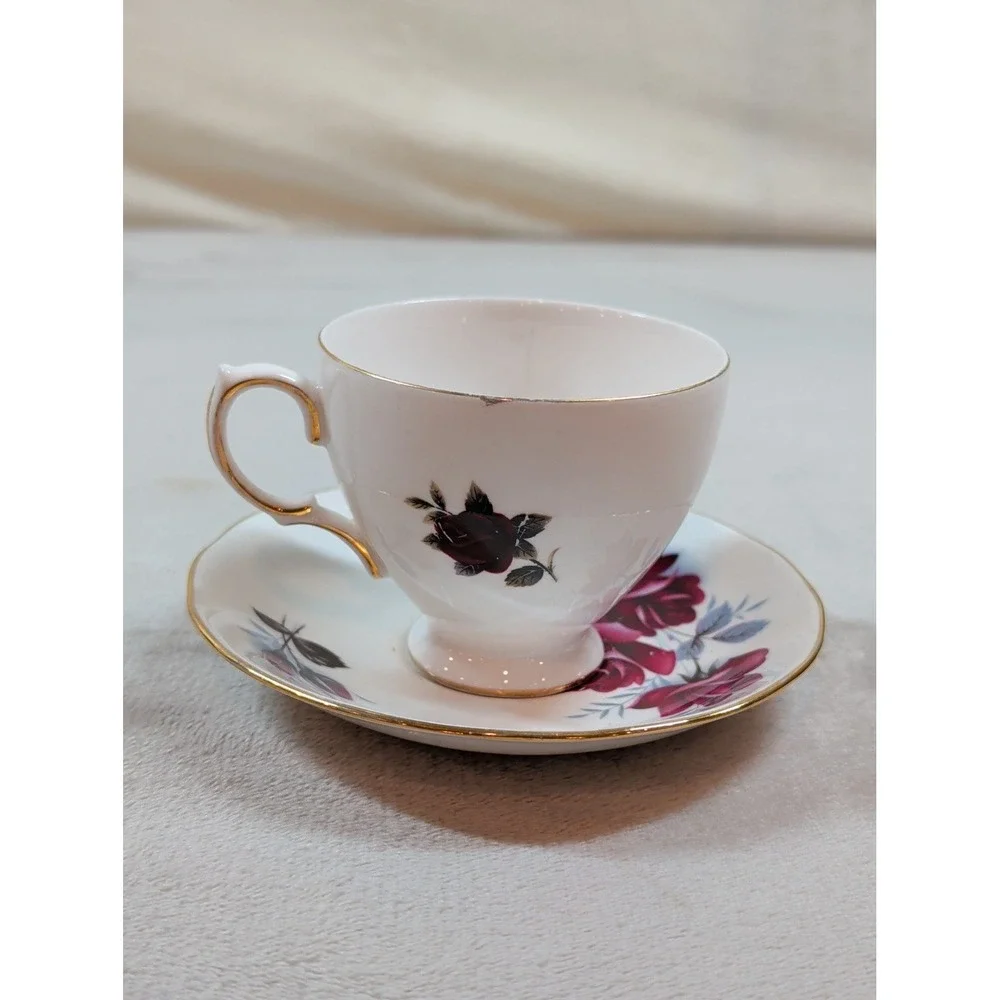 Vintage Colclough Teacup‎ and Queen Anne Saucer Mismatched Bone China Rose Set